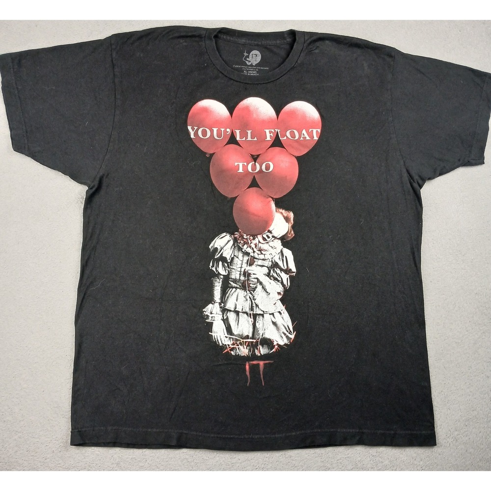 IT Pennywise Movie Graphic T-Shirt Mens XL Black Youll Float Too Horror Film Tee
